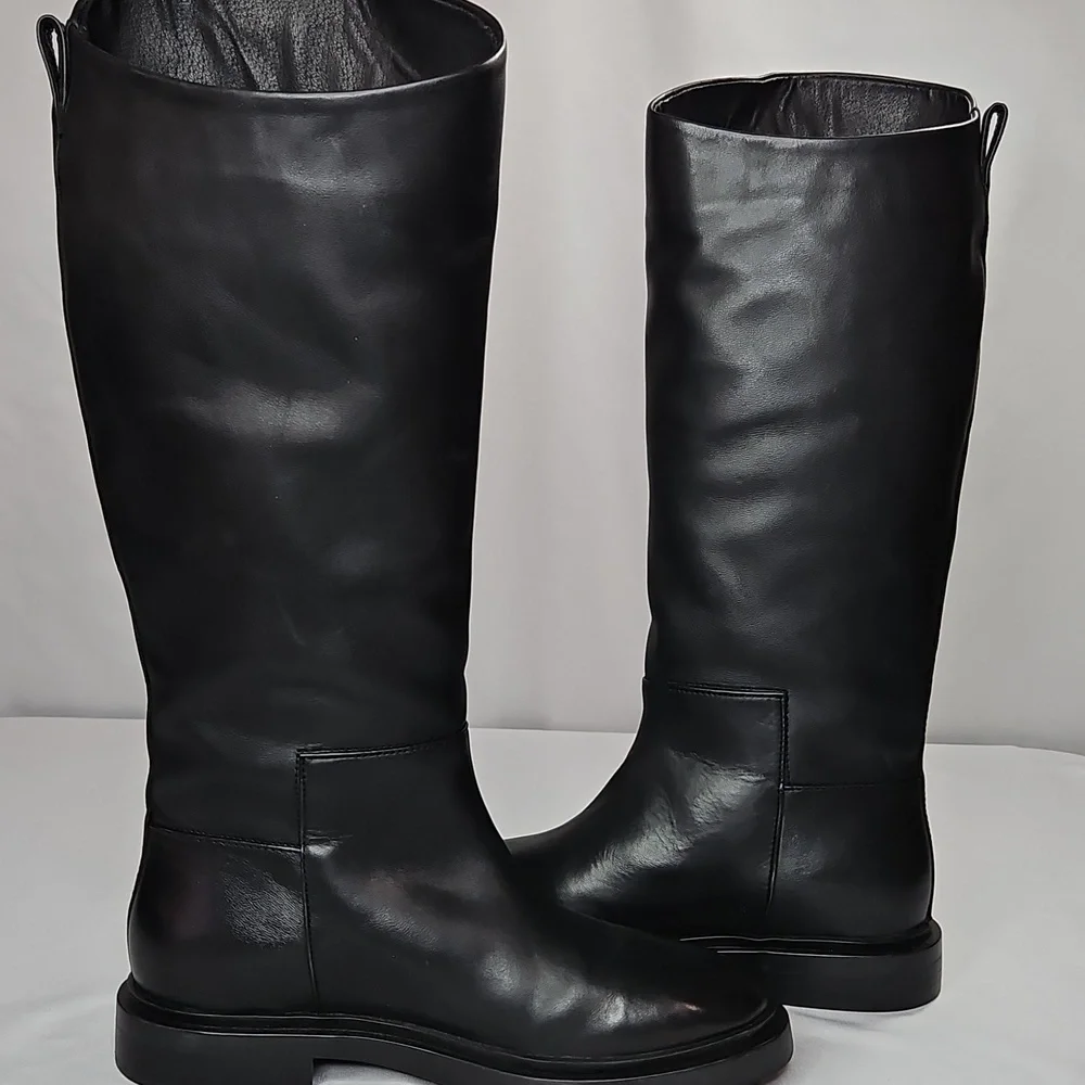 Steve Madden Gaige-Wide Calf Black Leather Riding Boots Size 8